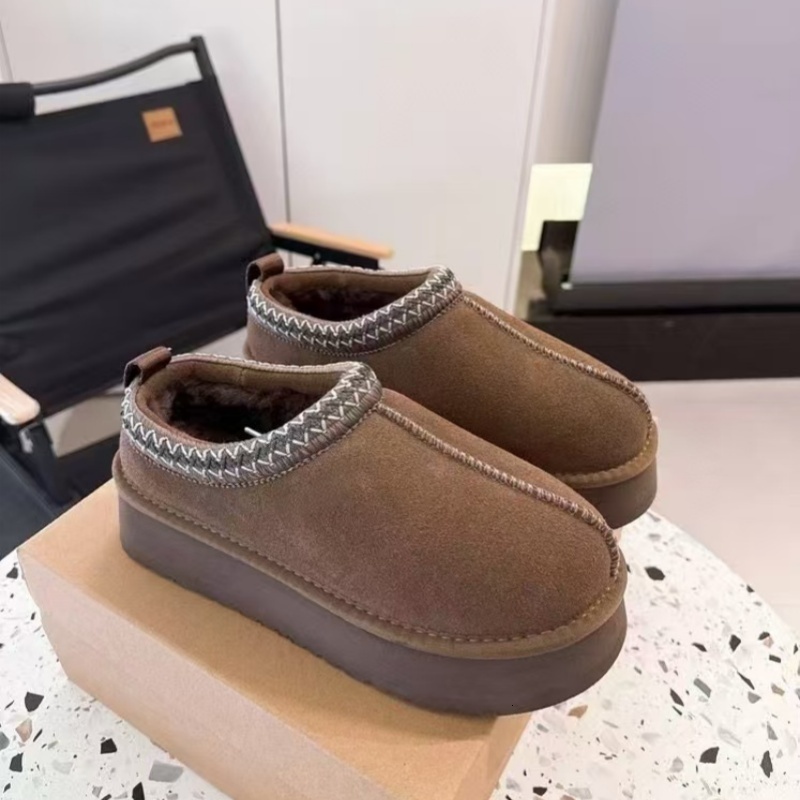 Women Designer Shoes Luxury Tazz Braid Platform Sggu Slippers Ethnic Knit Collar Winter Warm Fluffy Lining Slip On Mules Outdoor Casual Thick Sole S