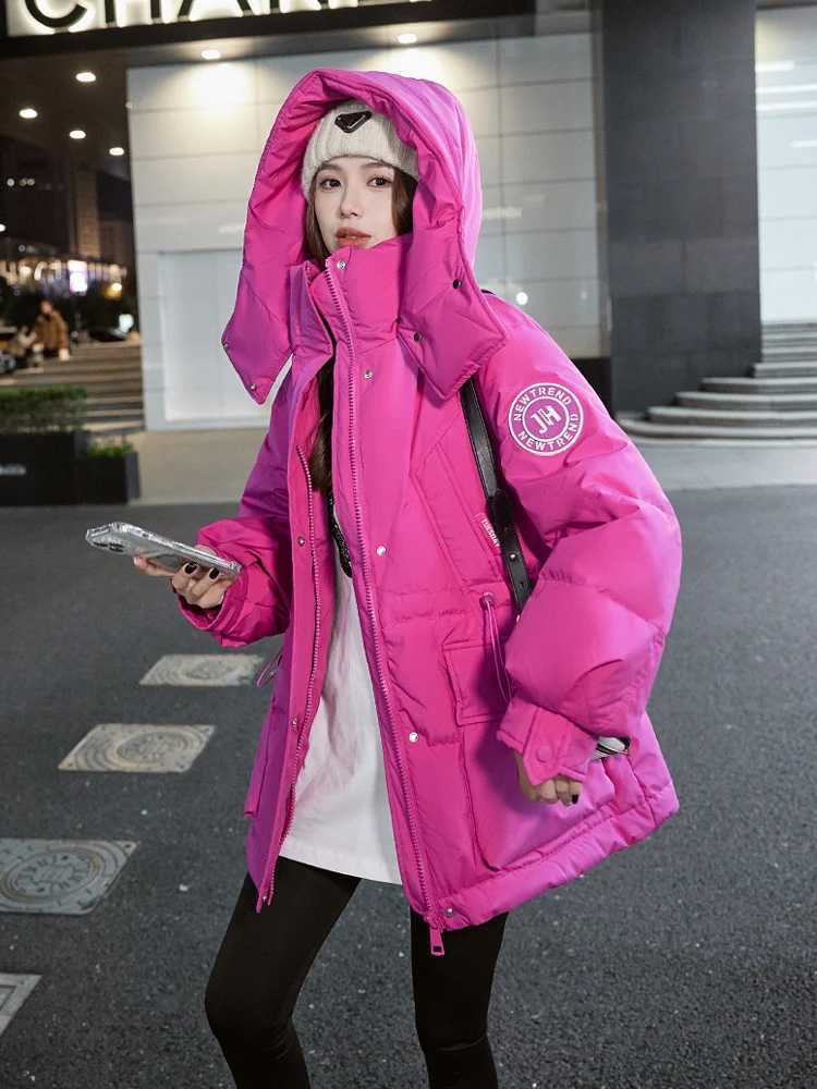 Women Winter Tooling Hooded Down Jacket Women's Korean Version Solid Colors Loose Thick Warm Down Puffer Jacket H260917