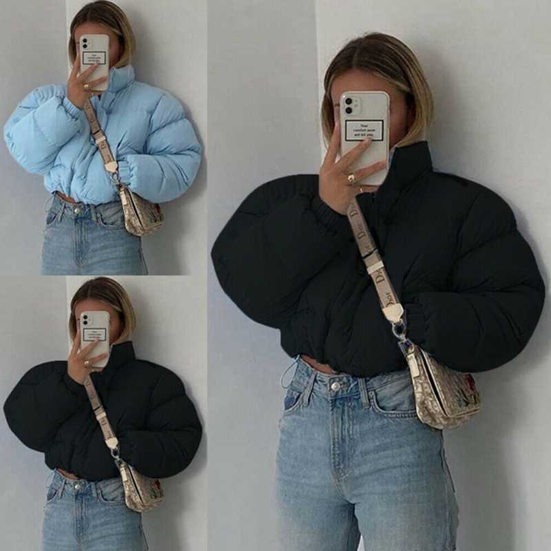 Short Puffer Jacket Cotton-Padded Women Thick Drawstring Parkas Zipper Winter Bubble Coat Warm Casual Hot Street Outfits H260917