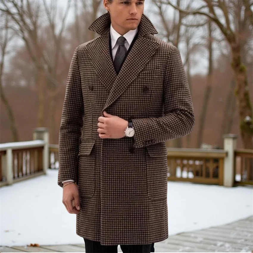 Plaid Tweed Men's Suit Jacket for Winter Autumn Double Breasted Notch Lapel 1 Piece Long Blazer Custom Made Daily Male Suit 260916