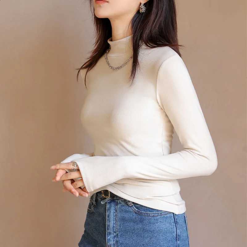 Autumn Winter Slim Fit Mock Neck Long Sleeve T Shirt for Women Solid Color Base Layer Soft Skin Friendly Seamless Undershirt H260916