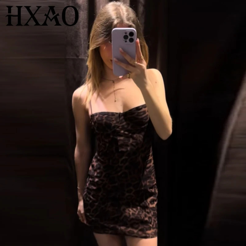 HXAO Women's Tulle Leopard Slip Dress Women's Dress Summer Mini Bustier Sleeveless Backless Dress Sexy Club Party Vestidos 260917