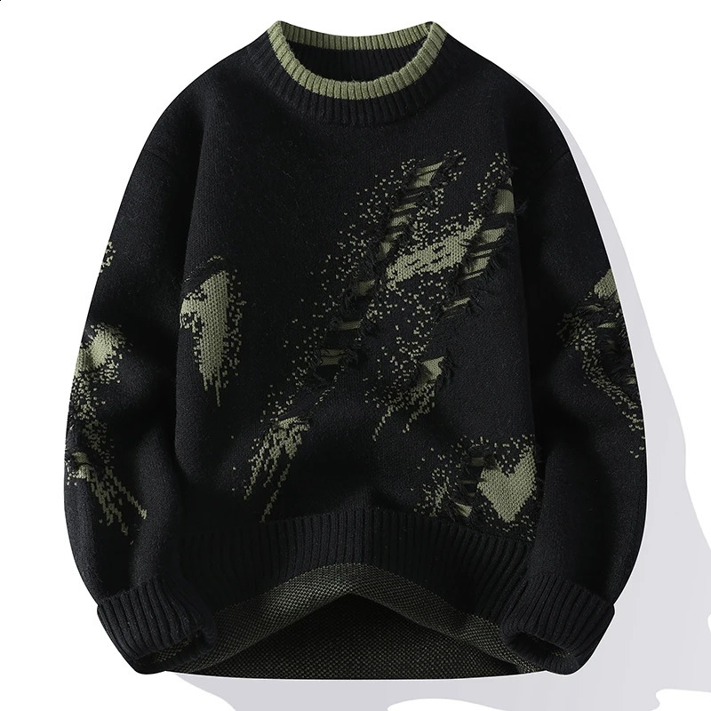 Autumn High Street Trendy Ripped Knit Sweater Fashion Hip-Hop High Quality Pullover Outdoor Loose and Warm Thick Street 260917