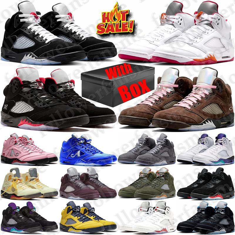 With Box Designer Basketball 5 5s Sport Shoes Wolf Grey Metallic sneakers for mens women University Blue Sunset Halloween Fire Red Size 36-47 classi