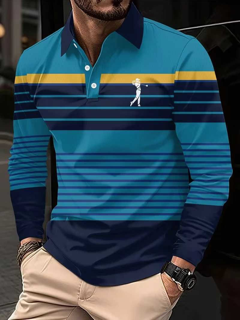 Trendy Mens Striped Pattern Polo Shirts Long Sve Tops Comfortable And Breathable Tee Tops For Sports And Everyday Style Q260917