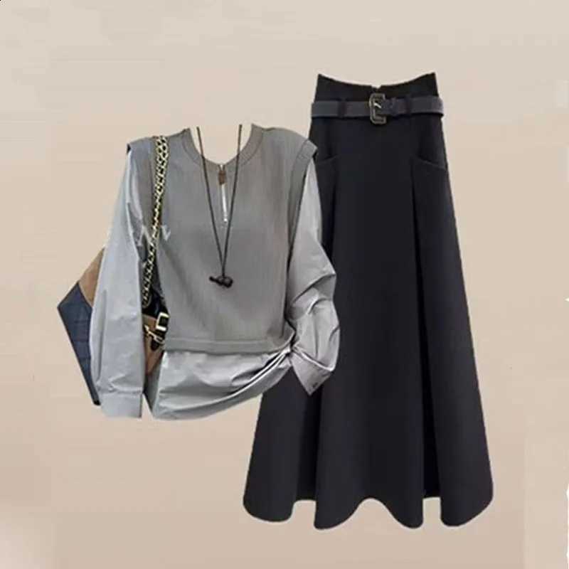 Set Autumn Style Light Mature of Women's Korean Casual Knitted Top Paired with a Stylish Slimming Half Skirt Two-piece SetW260915