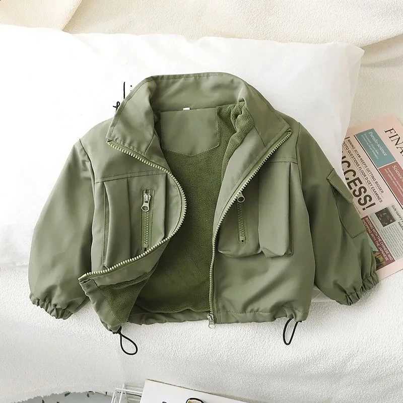 Spring Boys Jacket and Autumn New Children's Work Jacket Green Velvet Splicing Korean Coat Kids Baby Casual JacketT260916
