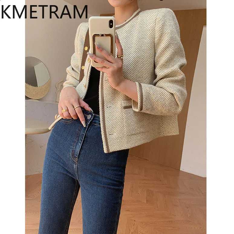Natural Wool KMETRAM Tweed Jackets High Quality New in Outerwear 2024 All Match Coat Fall Clothes Women Chaquetas Para Mujer C260917