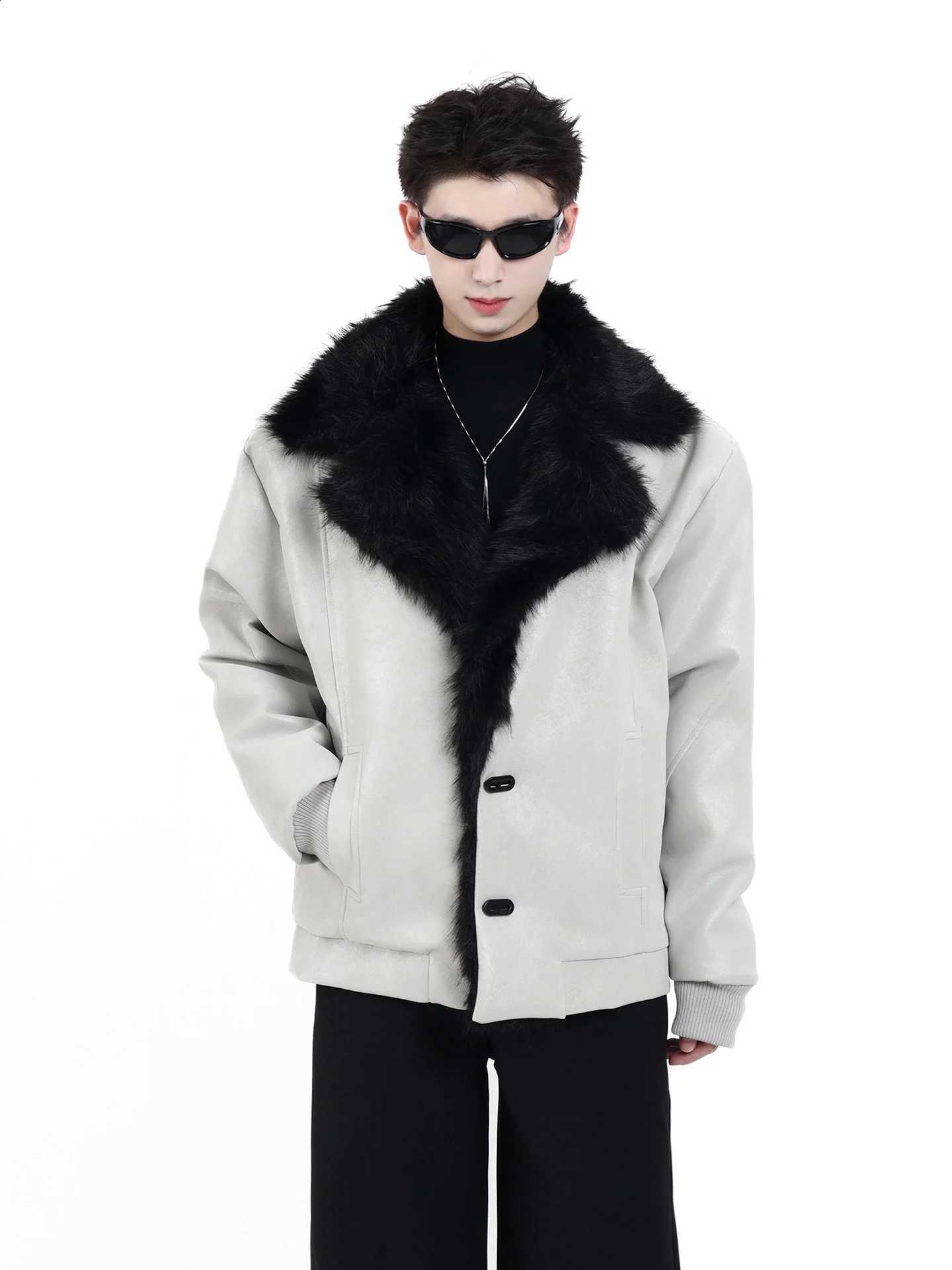 Collar Fur Men's Jackets Faux Men's 2025 Winter New Fur Faux Leather Jackets Handsome Warm Loose Faux Leather CoatsW260915