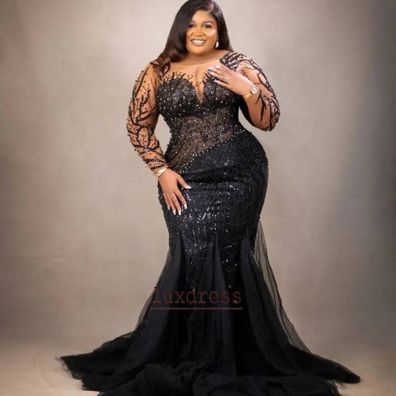 2026 Arabic Aso Ebi Plus Size Black Mermaid Prom Dress Lace Beaded Evening Dress Women Formal Party Second Reception 50th Birthday Engagement Thanks