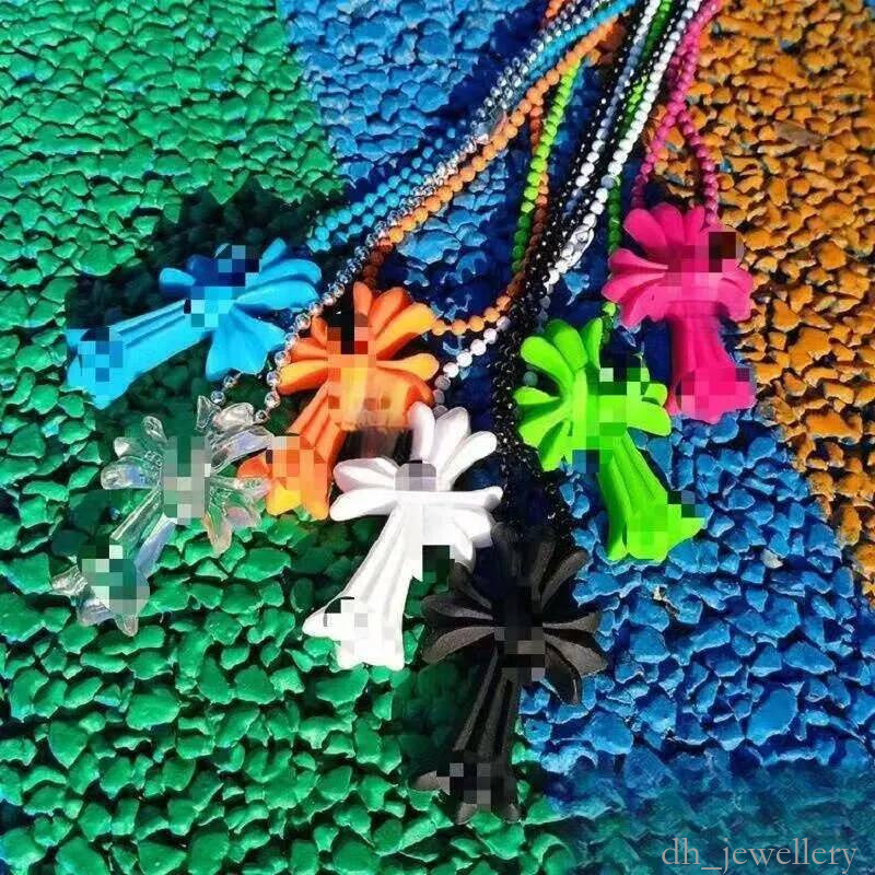High quty Color Resin Cross Jewelry Designer Pendant chrome Neckles Vintage Chain Couples bullet Diamonds Neckle po C260724 869