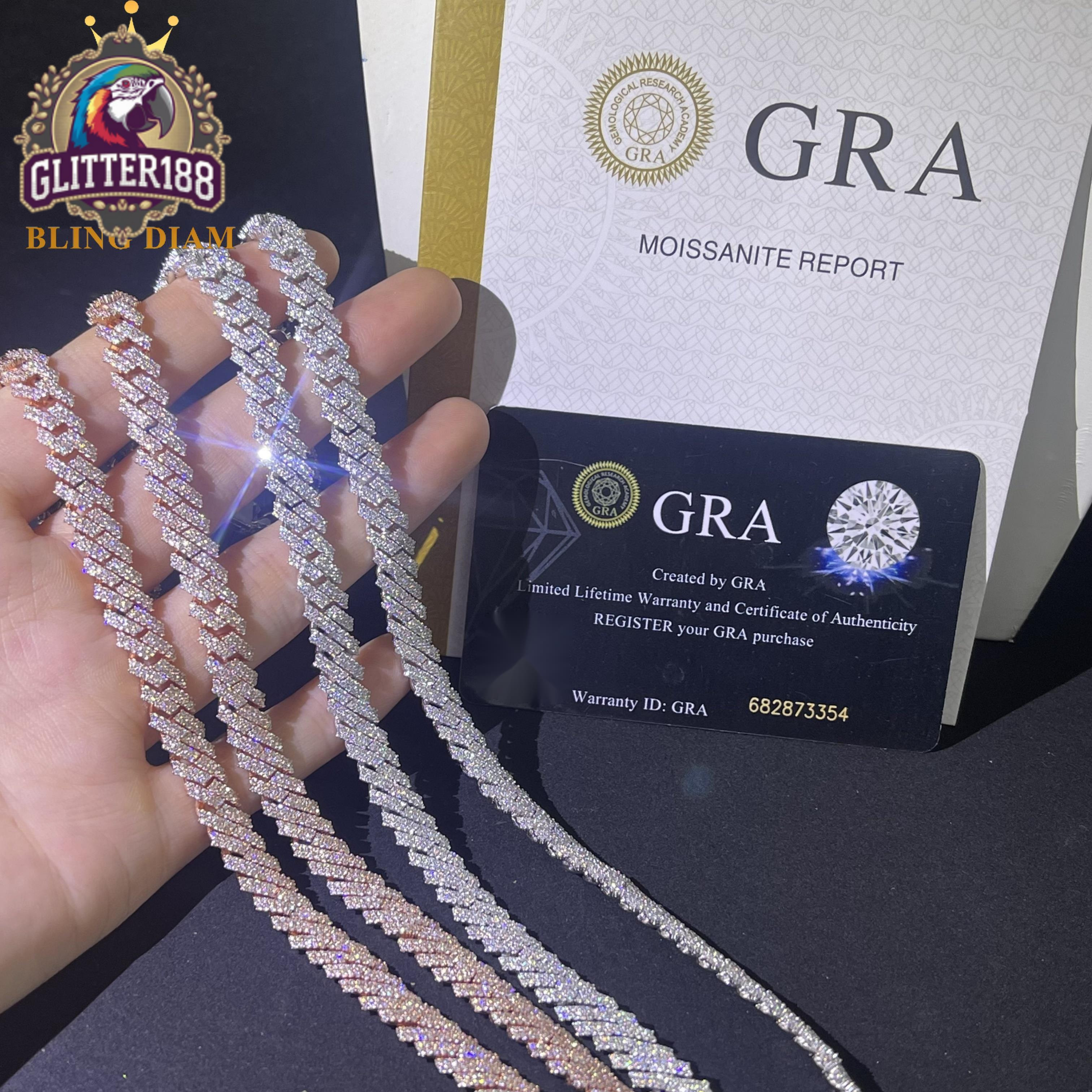 Wholesale 10mm Hip Hop Jewelry 2 Rows Moissanite Iced Out Miami Rose Gold Cuban Link Chain 925 Sterling Silver Supplier
