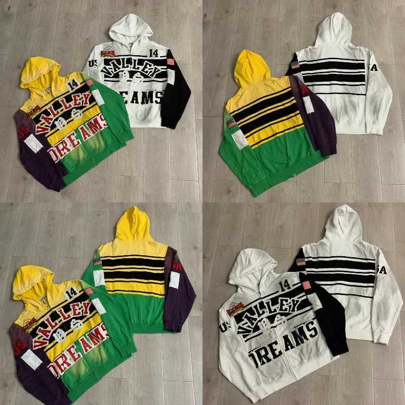 2026 Streetwear Men's VALE Hoodies Jacket High Quality Spliced Embroidered Pattern Hooded Sweatshirts Retro Hip Hop Pullovers X260916
