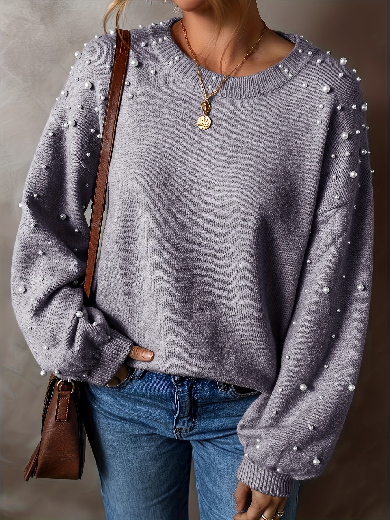 2026 European American Cross-Border Autumn/Winter New Collection: Stylish Plus-Size Women's Clothing, Featuring Elegant Pearl Designs In Knitte
