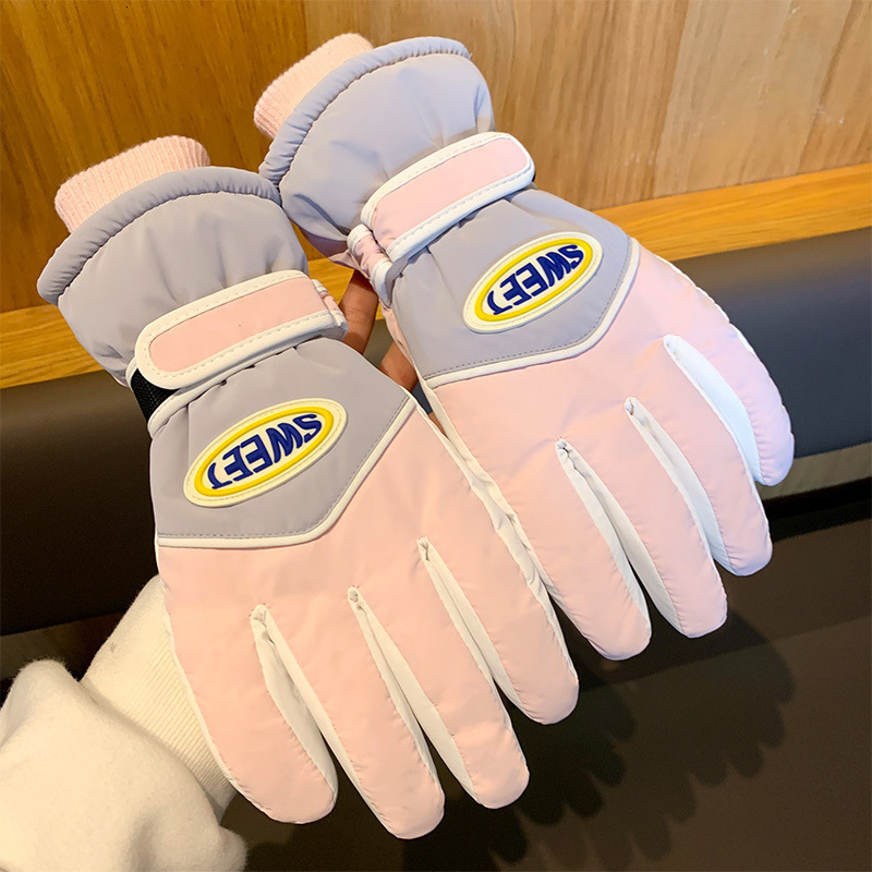 Women's touchscreen gloves, pink, cycling skiing, 2026 autumn/winter collection, fleece-lined thickened warmth and cold protection, suitable fo