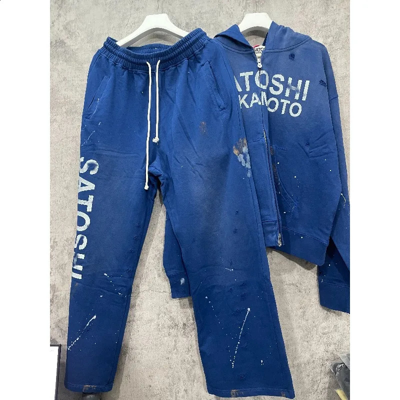 Satoshi Arrival Black Blue Red Sets Hooded Zipper Pants Men Women Trousers Cotton Hoodie Hoodies 260917
