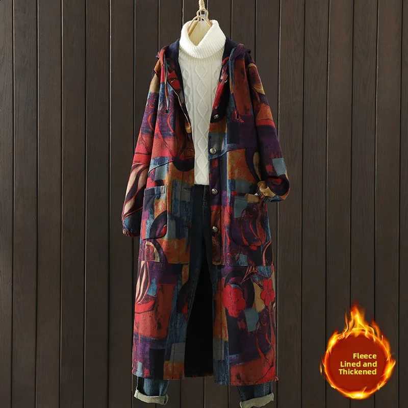 Thiened Fce Mommy Cotton Jaet Long Loose Printed Hooded over Knee Winter New Sle Women's Faion Commute Coat H260917