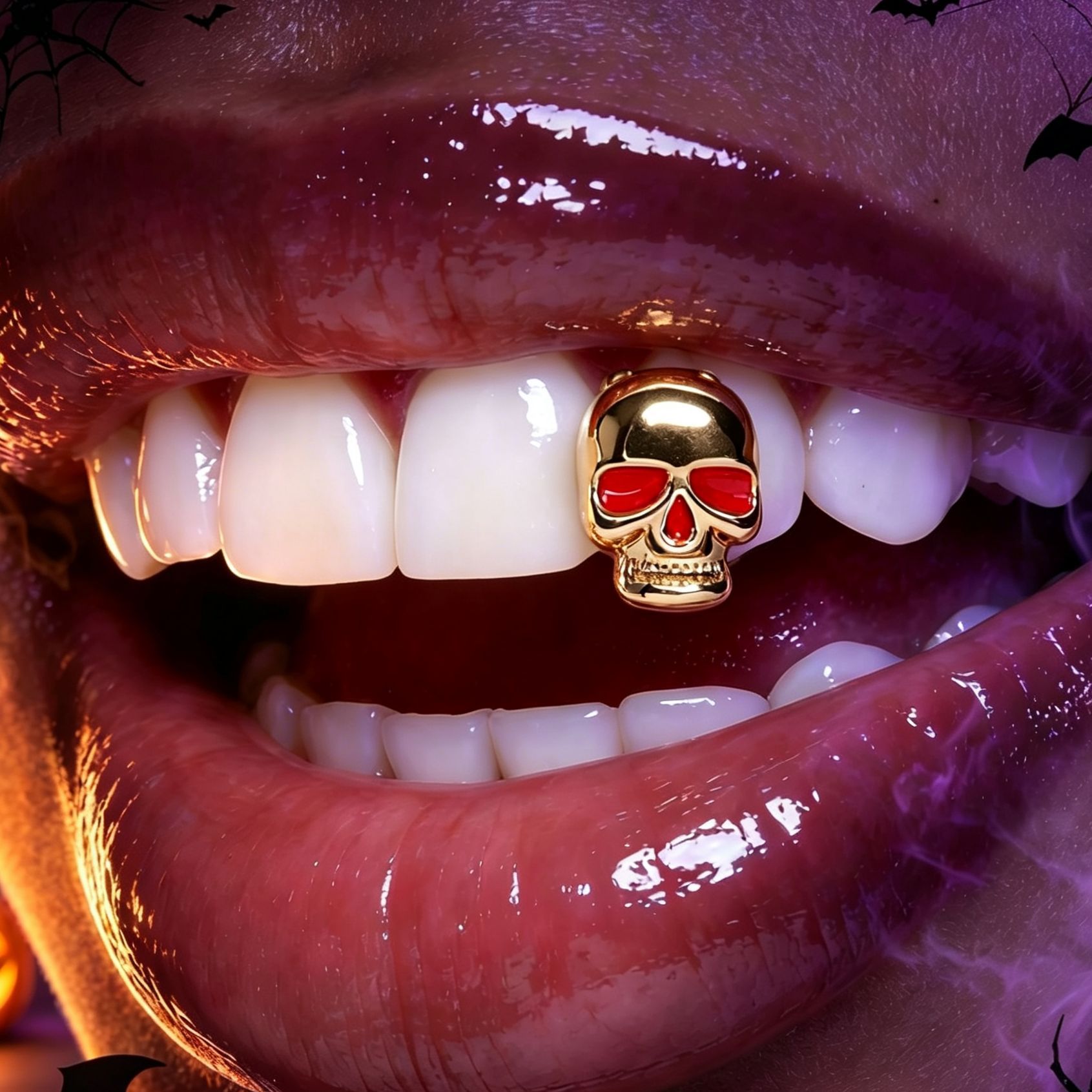 Free combination of single and double teeth with diamonds, hip-hop braces, European and American trends, skull decoration, single modeling teeth dec