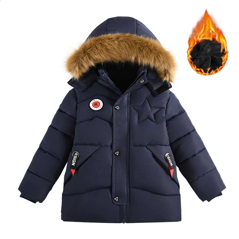 4-10 Years Boys' Autumn Winter Fleece Warmth Cotton Clothing With Fur Collar Kids Fashion Thick Hooded Sports Jacket Parka260916