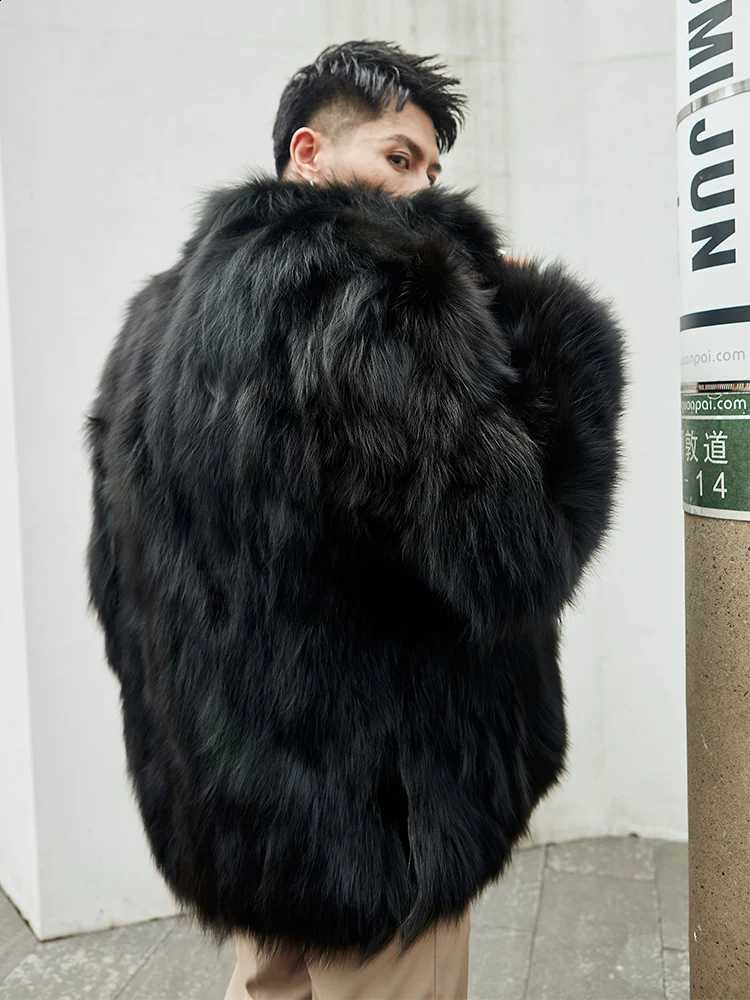 Stand Collar Oversized Thicken Furry Winter Coat Men Warm Windproof Trendy Solid Parkas Faux Fur Outerwear Casual Jacket W260917