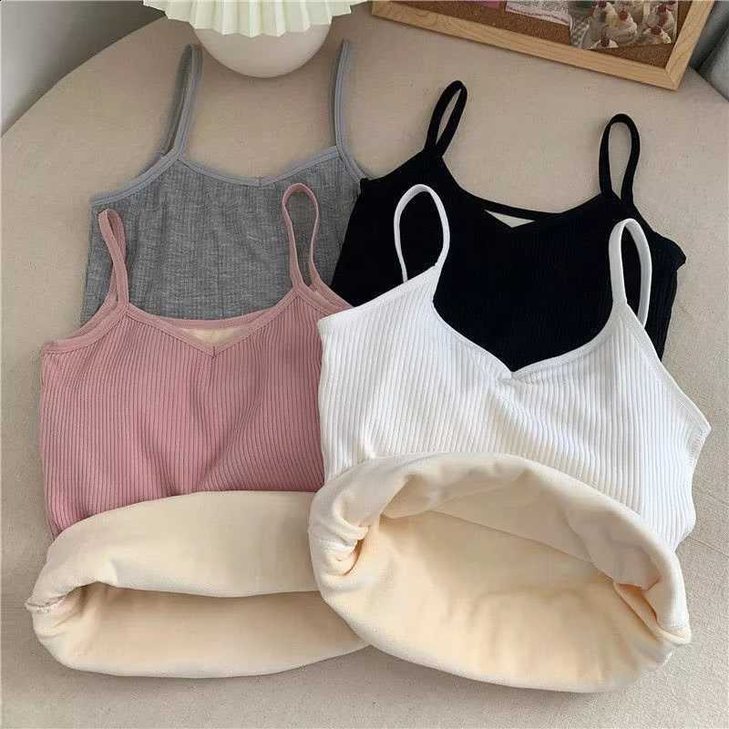 Women Winter Warm Underwear Solid Color Thermal Casual Nightwear Sexy Elasticity Female Thin Velvet T-shirt Sleeveless Tops H2609161