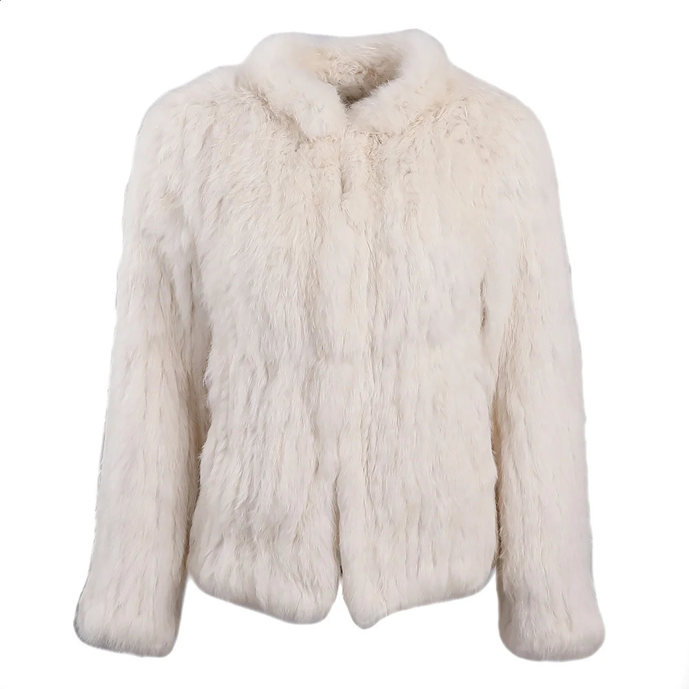 Women's Winter Rabbit Fur Knitted Jacket Female Classic Long Sleeve Stand Collar Genuine Coat Lady Warm Outwear Fluffy 260917