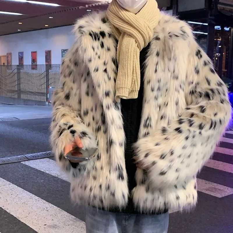 Winter Men Faux Fur Coat Fur Long Sleeve Warm Outerwear Jacket Turn Down Collar Windbreaker Coats High Street Spliced W260915