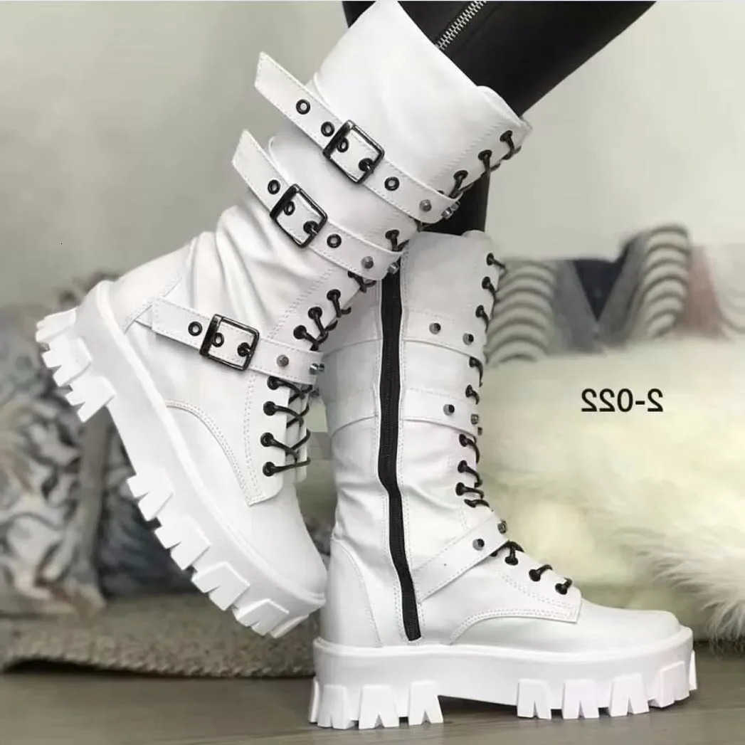Boots Woman Winter New Pu Leather Platform fashion Lace Up Punk Gothic Booties Casual Work Shoes botines mujer D260917