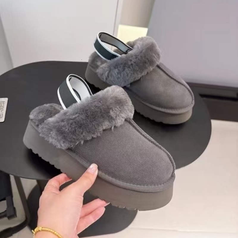 Luxury Women Designer Shoes Funkette Platform Tazz Boots Winter Furry Cuff Slip On Slippers Soft Suede Upper Stretch Back Strap Thick Casual Outdoor