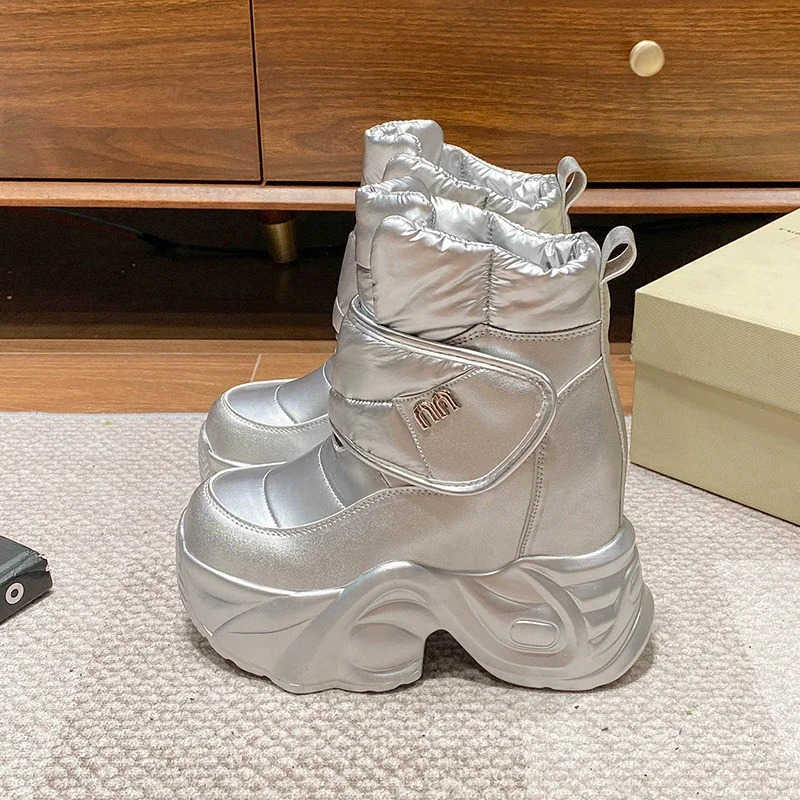 13CM Winter Women's Down Snow Boots Keep Warm Chunky Short Boots 2025 Outdoor Plush Mid-calf Shoes Platform Anti-skid Sneakers D260917