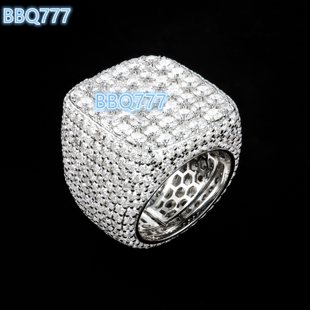 Custom GRA Certified Trending S925 Sterling Silver White Gold Plated Prong Setting Mossanite Diamond Iced Moissanite Cuban Ring