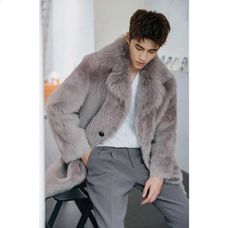 Winter Thick Warm Jacket Autumn Fur Coat Men Black Lapel Faux Fur Parkas Furry Shaggy Outerwear Windbreaker Casual W260915
