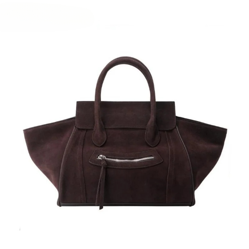 Cow Suede Genuine Leather Casual Handbag Versatile Large Tote For Lady Solid Color Commuting Shoulder Bag Fahsion Crossbody Bags