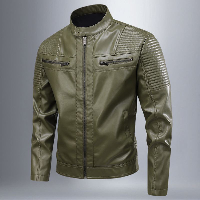 2025 Autumn Men's Motorcycle Retro Jacket Warm Windproof Waterproof High Neck Racing PU Leather Korean Trendy Blazer Jackets Men 26Y0917