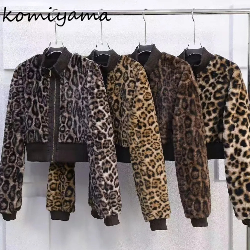 Furry Plush Leopard 2026 Jacket Stand Collar Long Sleeve Chaquetas De Mujer Zip Jackets Autumn Winter Ropa Mujer Vestes Femmes 260917