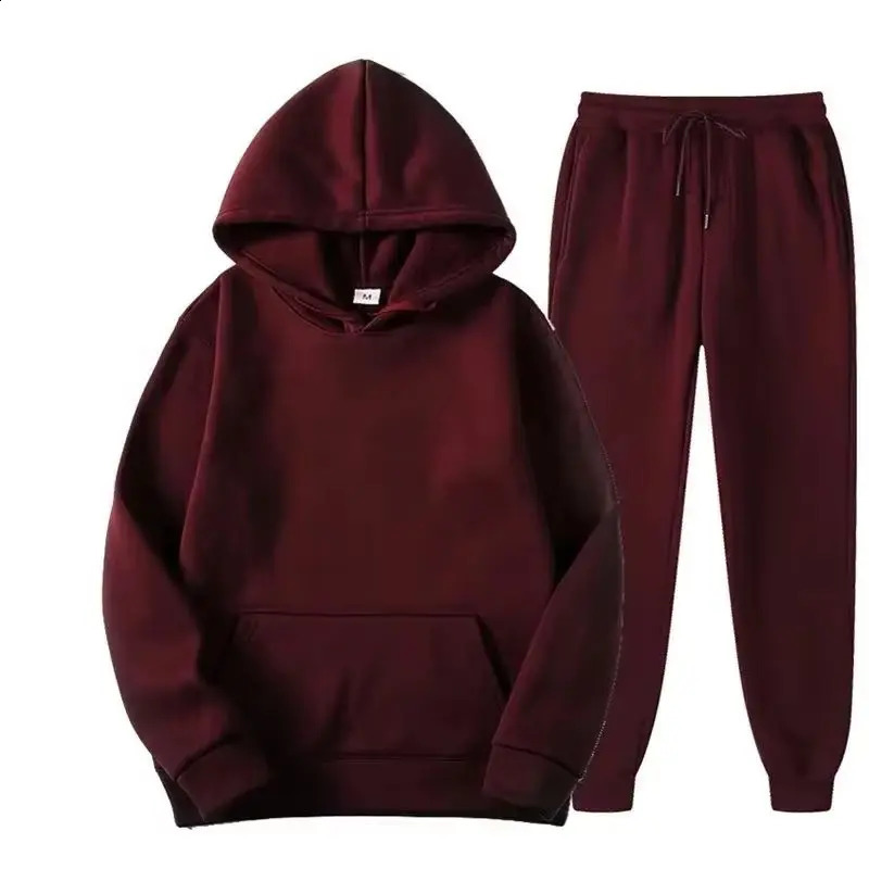 Winter Hoodie Sets Men Fashion Red Hoodies Black Pants Casual Jogger Suit Tracksuit Sweatshirt Woman Pullover 260916