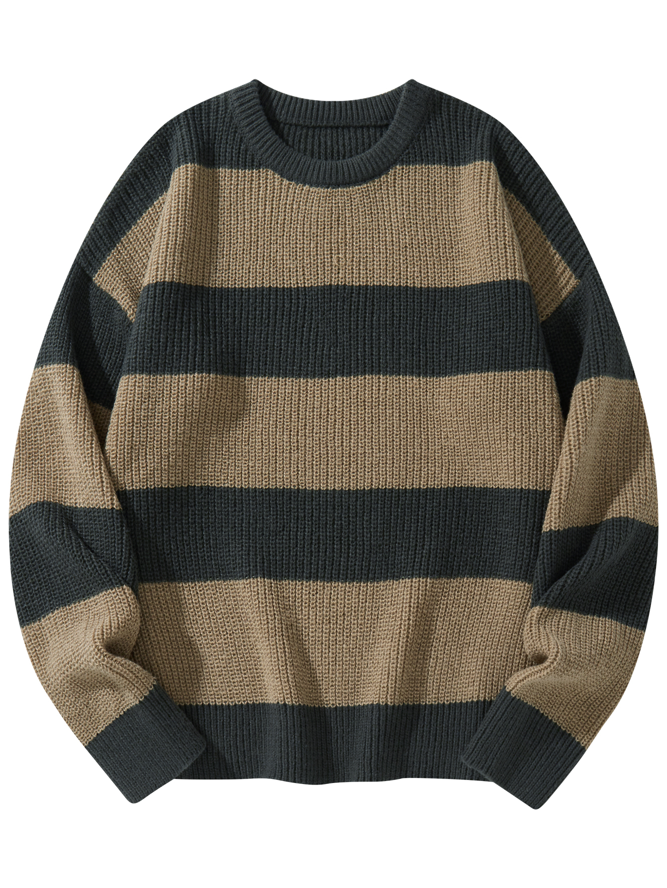 New Loose Bottoming Casual Versatile Striped Pullover Men's Round Neck Sweater J260917