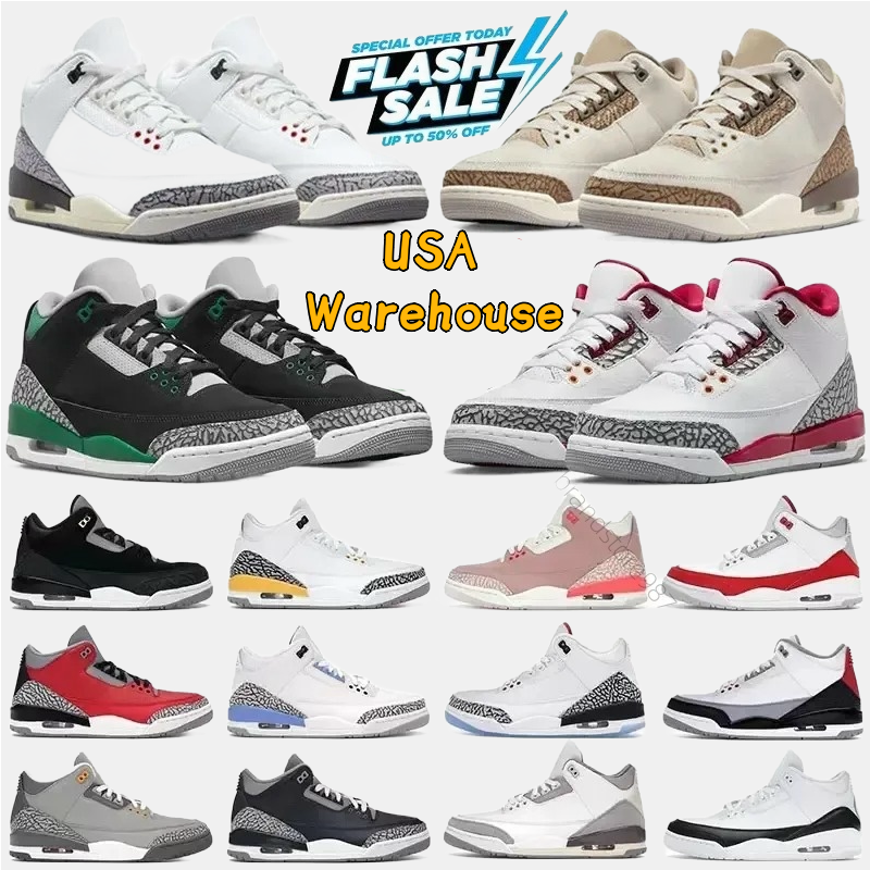 Designer Men Women Basketball Shoes 3s True Blue Fire Red White Cement Fire Red Orange Citrus Black Cat 3 Sneaker Trainer