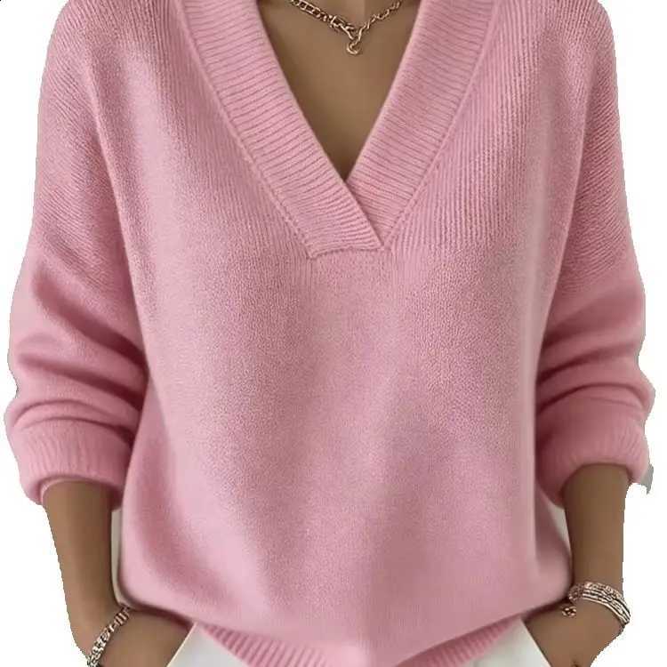 American European Plus-Size and Women's Clothing Autumn and Winter High-End Elegant Casual Soft Pullover V-Neck Knit Sweater for Women J260916