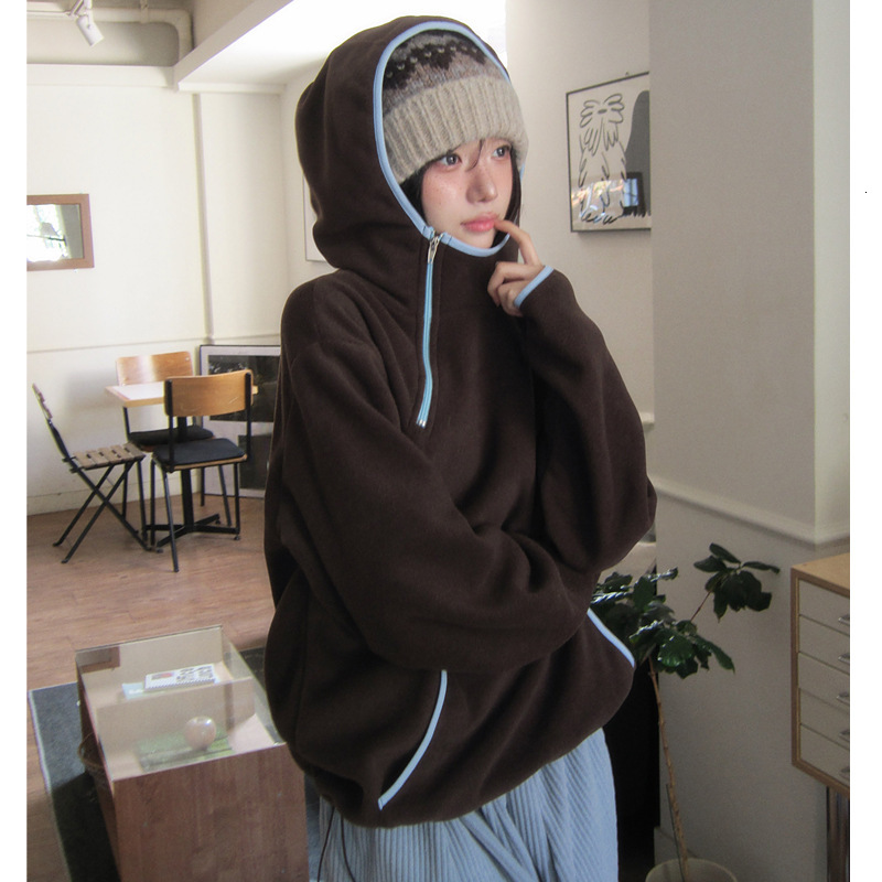 Korean Chic Autumn/Winter New Collection: Versatile Korean-Style Casual Fleece Hoodie With Double Pockets, Perfect As A Sweatshirt Or Outerwear MAKO