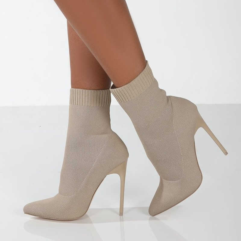 Stretch Sock Boots Women Fabric Ankle Boot Exotic Dancer High Heels Boots Ladies Stilettos Autumn Winter Pointed Toe Boot D260917
