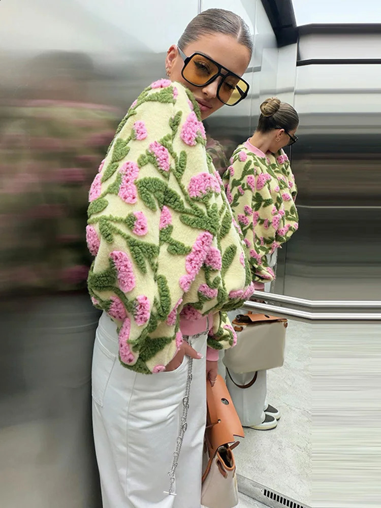 3D Floral Bomber Jacket Coat Women Fashion Lapel Neck Long Sleeve Zipper Loose Outerwear Female Spring Chic Casual Jackets Wear 260917