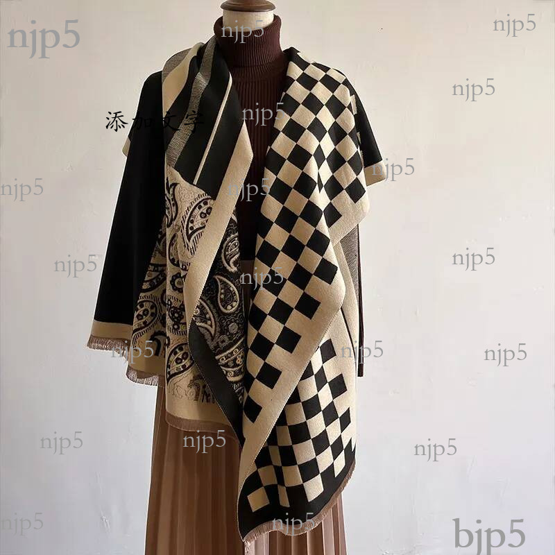 Double-sided Thickened Imitation Cashmere Women's Style Paisley Patterned Checkered Design Designer Scarf Fashionable And Warm Shawl Elegant Ma