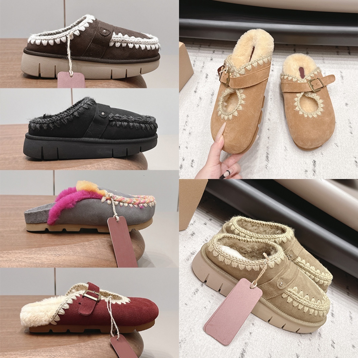 Fashion Women Plush Half Shoes Backless Wool Loafers Cozy Lined Easy On Suede Thick Sole Casual Winter Indoor Slippers 1185