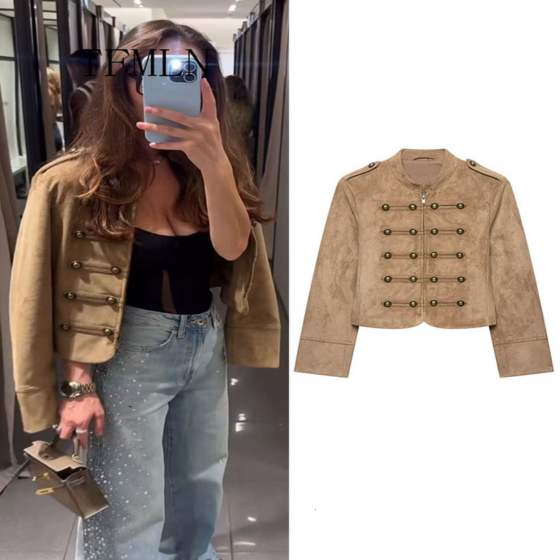 TFMLN 2026 Autumn Winter Women Rope Knot Button Jackets Fashion Oneck Zipper Solid Causal Streetwear Top Vintage Ladies Outwear 260916