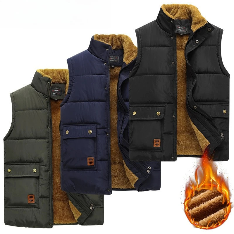 Winter Men Thicken Fleece Vests Comfortable Warm Black Waistcoat Trend Allmatch Sleeveless Jacket High Quality Vest for 260917