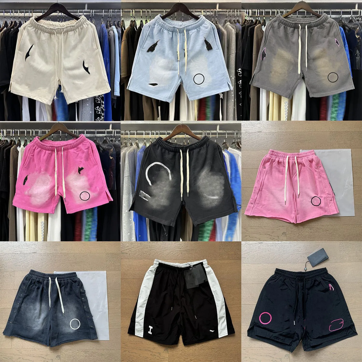 Men's Designer New Washed Distressed Casual Shorts, Flame Print, Hip Hop Streetwear, Black, 100% Cotton, Unisex Shorts