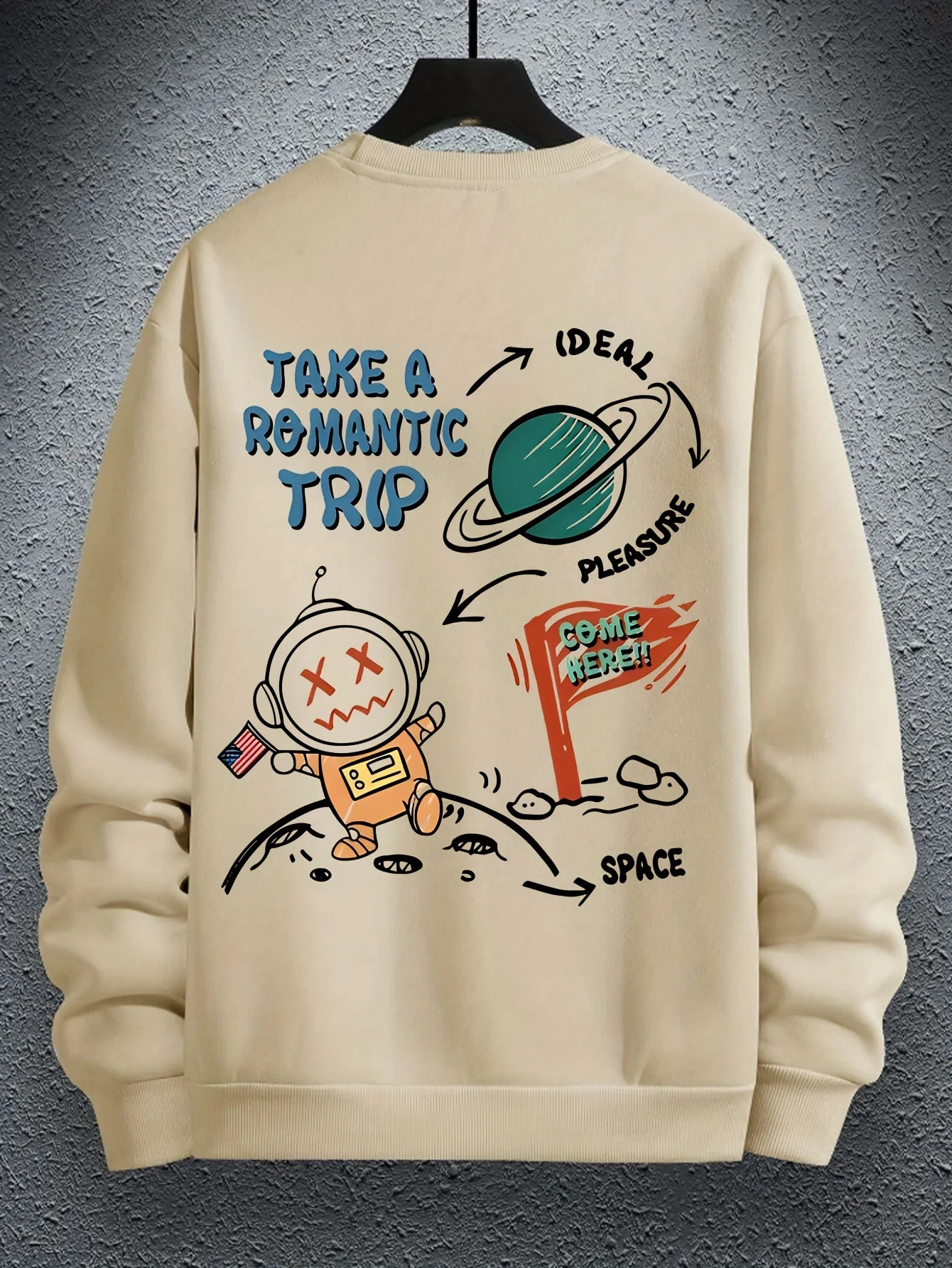 Men's autumn and winter fashionable casual loose astronaut cartoon print long sleeved round neck sweatshirt 260916