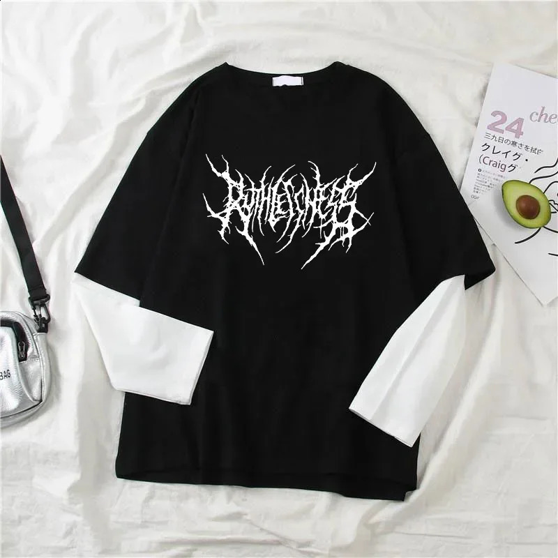 Fashion Punk Dark Style Printed Round Neck T-shirt Y2K Sport Harajuku Thin Women's Top Long Sleeves T Shirt Outdoor Loose Shirt 260916