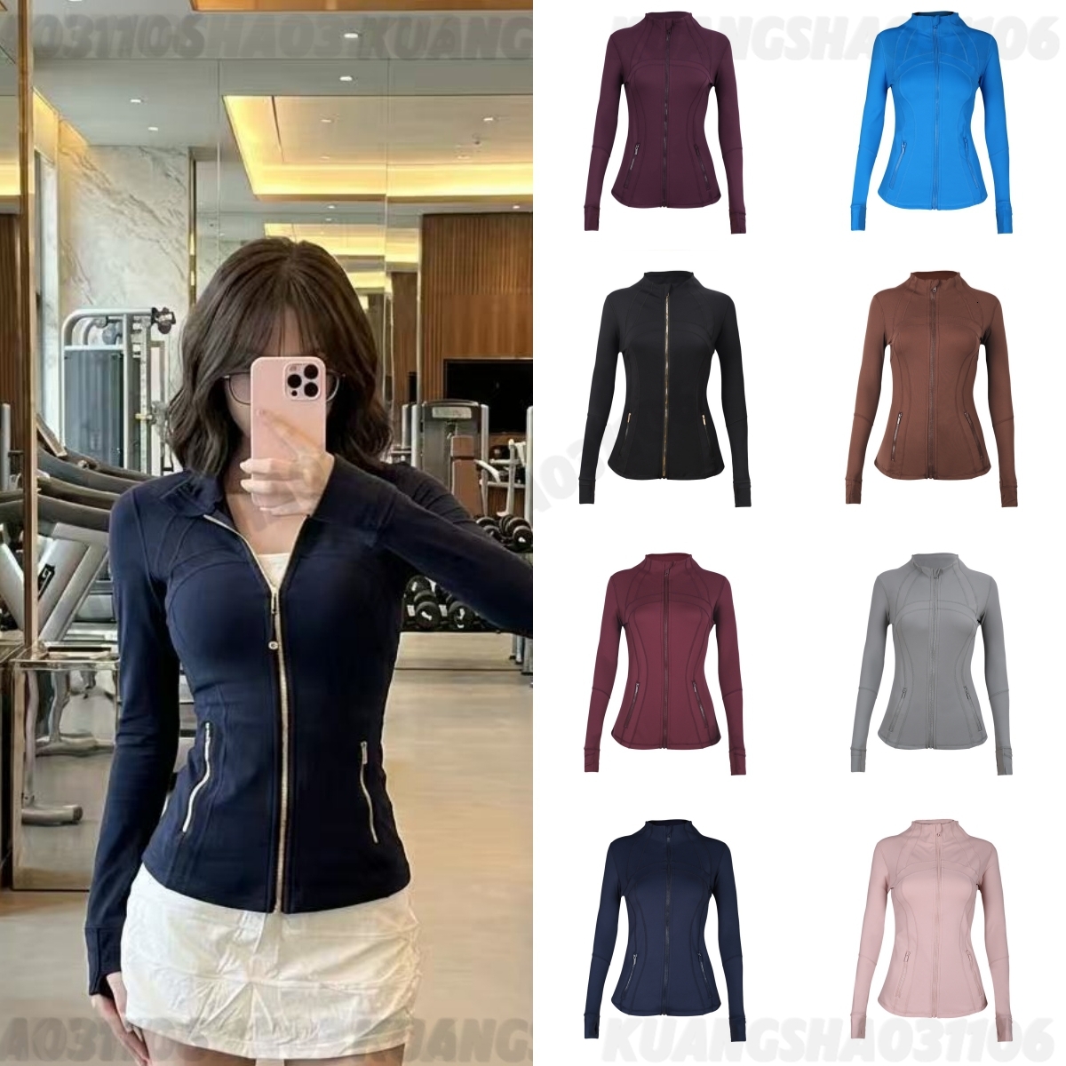New Yoga Cropped Jacket With Gold Zipper Women Long Sleeve Sport Coat Fitness Gym Breathable Sweat-wicking Sweatshirt Jogging SportwearJackets 4d0